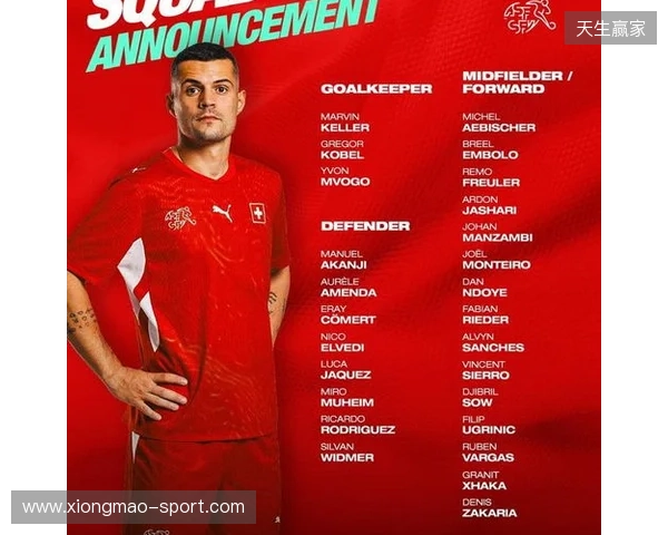 瑞士本期大名单：扎卡领衔，阿坎吉、科贝尔、巴尔加斯、恩多耶在列